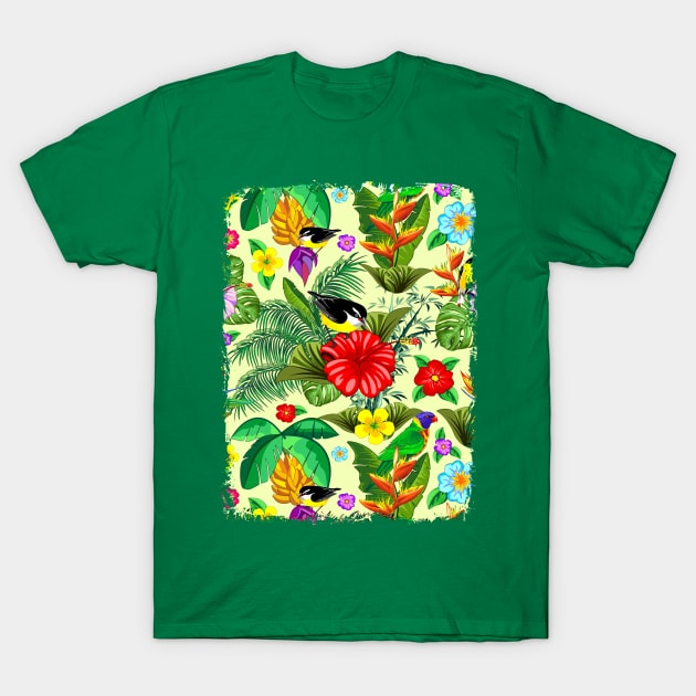 Birds and Nature Floral Exotic Pattern T-Shirt by BluedarkArt